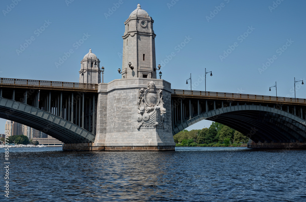 Longfellow bridge in Boston. The bridge features multiple arches and decorative elements, including sculptures and a tower-like structure with a dome at the top. Longfellow bridge in Boston. The bridge features multiple arches and decorative elements, including sculptures and a tower-like structure with a dome at the top.