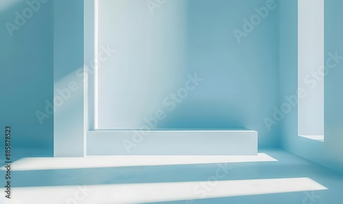 Light Blue Studio Background with Platform for Product Presentation