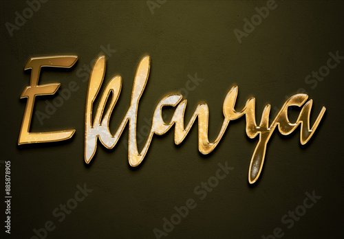 Old gold text effect of Hindi name Eklavya with 3D glossy style Mockup. photo