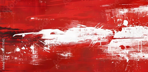 Abstract Red Grunge Background With White Paint Strokes