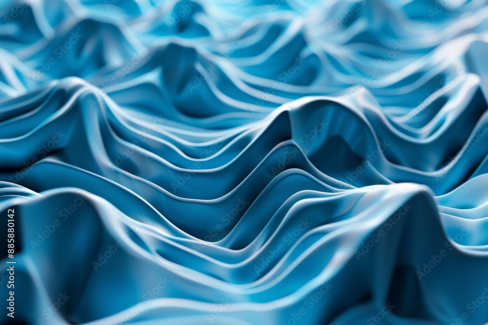 Fototapeta premium Vibrant and fascinating abstract 3D blue graphic waves, showcasing dynamic and mesmerizing patterns with fluid motion. Ideal for modern digital art, technology themes, and contemporary design projects