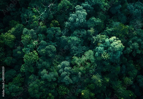 Aerial View Dense Forest Canopy Green