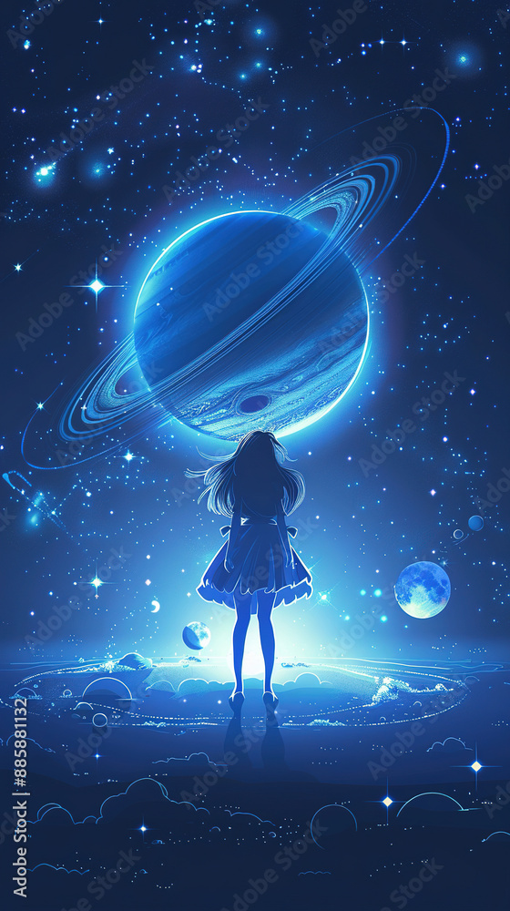 a blue planet with ring wallpaper in a space cartoon a blue planet with ring wallpaper in a space cartoon