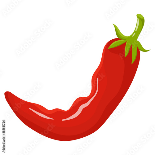 Red pepper. Red chili. cayenne paprika. Pepper icon with shadow isolated on white background. Hot spicy chili. Illustration of vegetable. Mexican food logo. Vector.