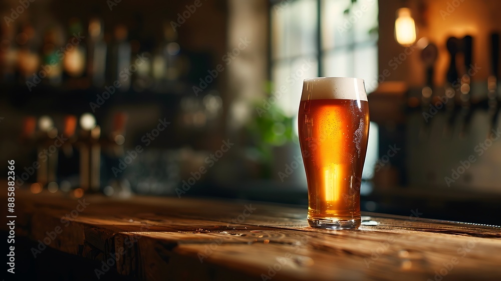 A Pint of Beer on a Wooden Bartop A Pint of Beer on a Wooden Bartop