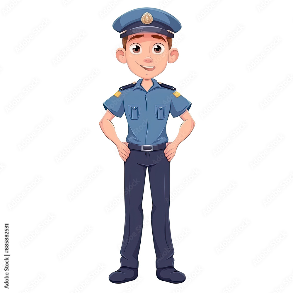 An illustration of a security guard looking at the camera An illustration of a security guard looking at the camera