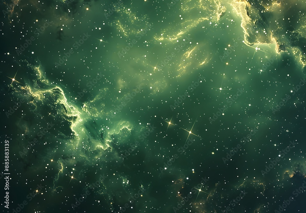 Obraz premium Green Nebula Space Background Cinematic