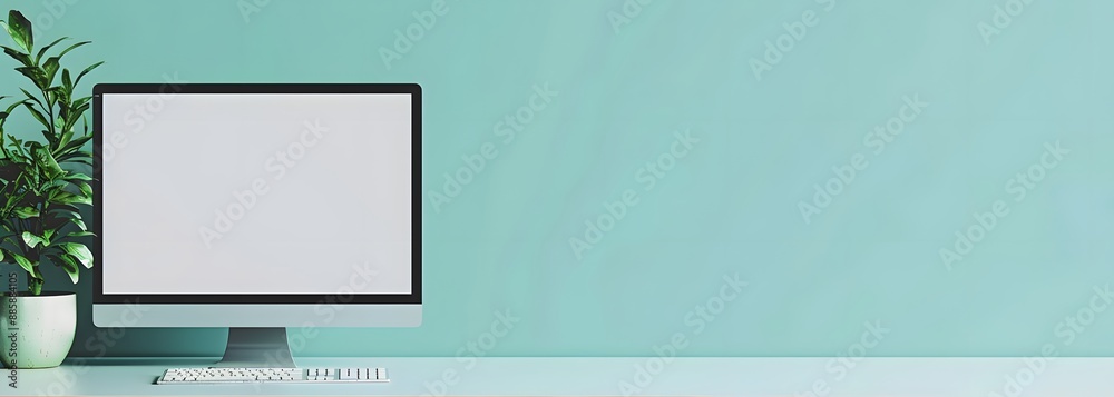 Modern Minimalist Workspace Mockup with Blank Screen Modern Minimalist Workspace Mockup with Blank Screen