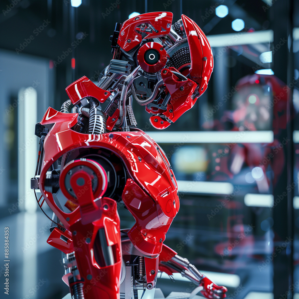 Fototapeta premium The Cutting Edge of Robotics: Advanced Machinery in Red and Black