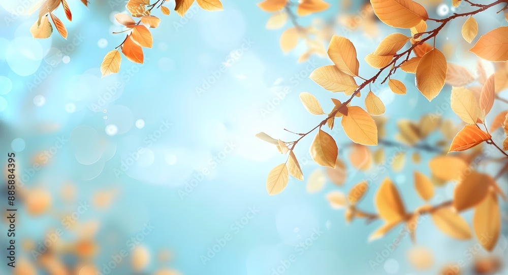 Autumn Branch with Golden Leaves & Blue Sky
