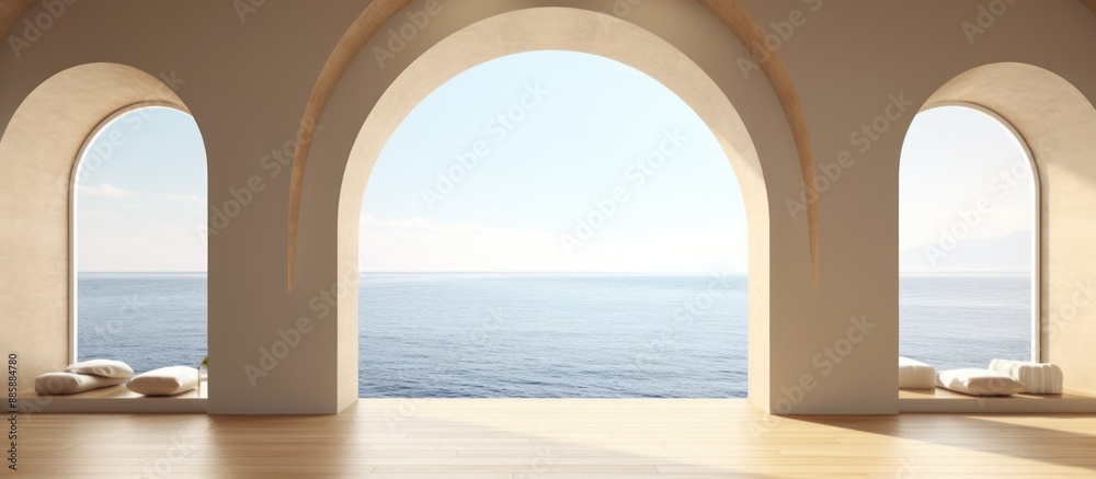 Minimalist Interior with Ocean View Through Arches Minimalist Interior with Ocean View Through Arches