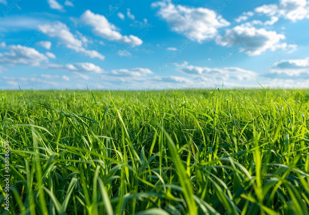 Green Grass Field With Blue Sky Background Green Grass Field With Blue Sky Background