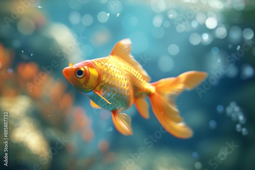 Vibrant Goldfish Swimming in Crystal Clear Water - Colorful Underwater Illustration of Aquatic Life photo