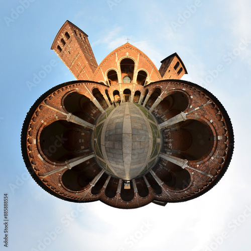 italian Church of sant ambrogio, in milan, romanic style photo