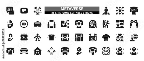 36 Metaverse Line Icons Set Pack Editable Stroke Vector Illustration.