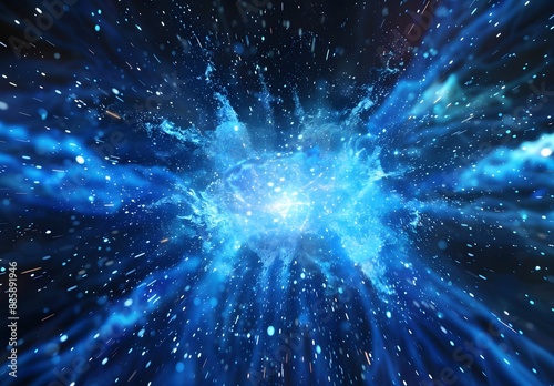 Blue Energy Explosion Quantum Science Illustration