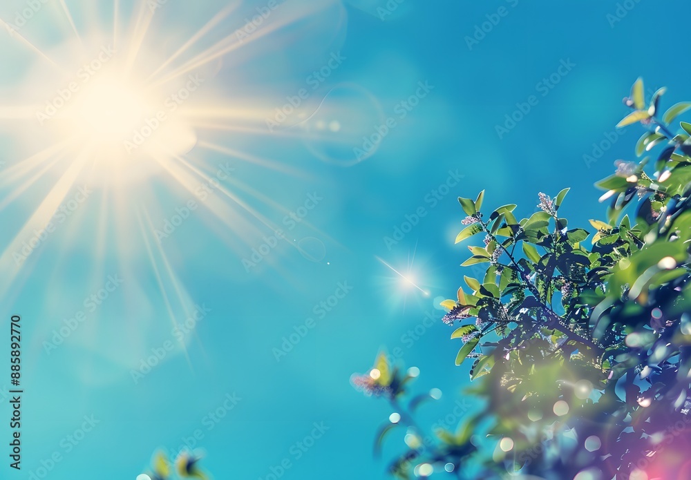 Summer Sun Sky With Lens Flare And Branch Summer Sun Sky With Lens Flare And Branch