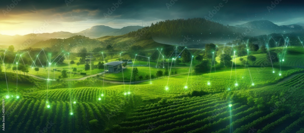Fototapeta premium Green Technology Landscape with Network