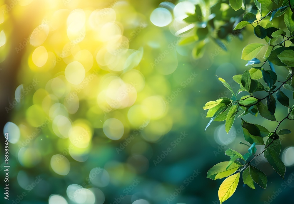 Obraz premium Green Bokeh Background with Sunlit Leaves