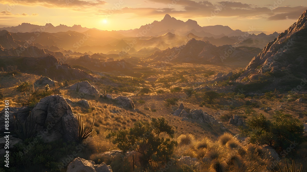 Obraz premium Desert sunset with mountain