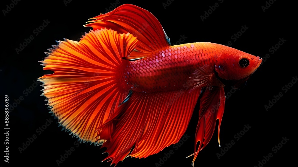 Majestic Red Betta Fish Siamese Fighting Fish Betta Splendens Isolated on a Dramatic Black Background Captivating Closeup of the Vibrant Majestic Red Betta Fish Siamese Fighting Fish Betta Splendens Isolated on a Dramatic Black Background Captivating Closeup of the Vibrant