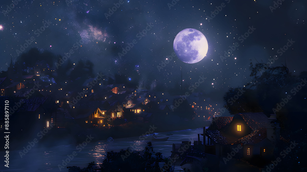 night landscape with moon and stars. Generative AI night landscape with moon and stars. Generative AI