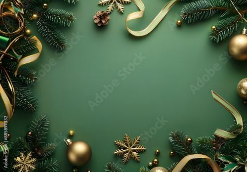 Christmas Green Background with Gold Decorations