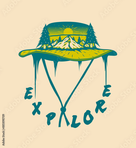 climber's hat illustration vintage t shirt design, streetwear design, poster design, totebag design	
