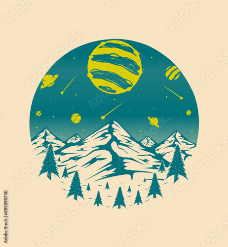 mountain  illustration vintage t shirt design, streetwear design, poster design, totebag design	
