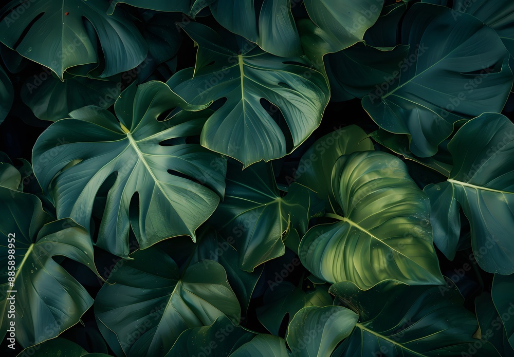 Tropical Green Leaves Dark Background Texture Tropical Green Leaves Dark Background Texture