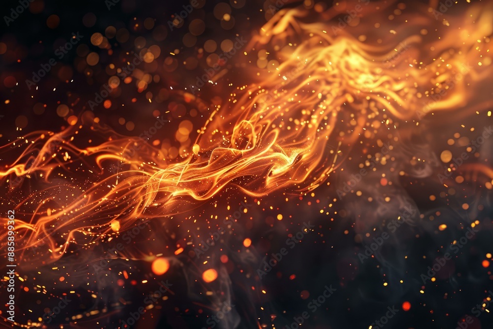 Abstract background of burning fire with embers and smoke effect