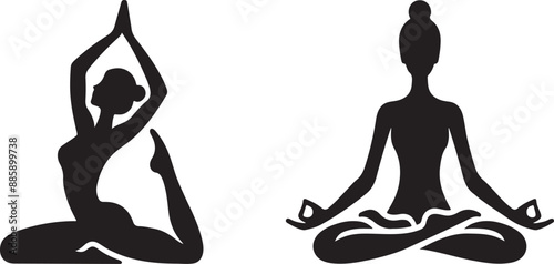 Meditating woman in lotus Yoga position silhouette Vector art illustration