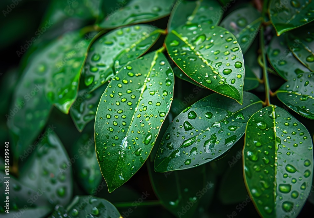 Macro Photography of Dew Drops on Green Leaves
