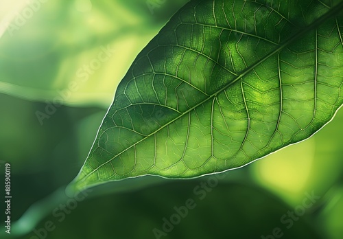 Close Up Green Leaf Texture Sunlight Background photo