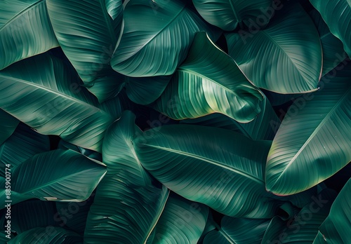 Tropical Green Banana Leaves Texture, Abstract Natural Background