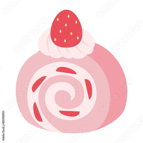 vector illustration of a piece of strawberry swiss roll cake on white for banners, cards, flyers, social media wallpapers, etc.