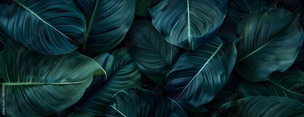 Dark Green Tropical Leaves Texture Background Dark Green Tropical Leaves Texture Background