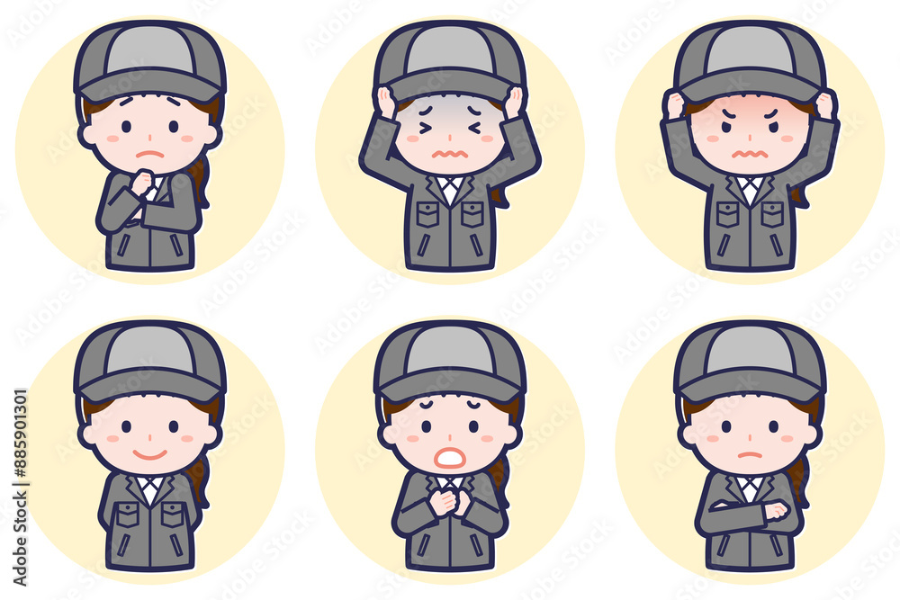 女性工場作業員のポーズセット_05