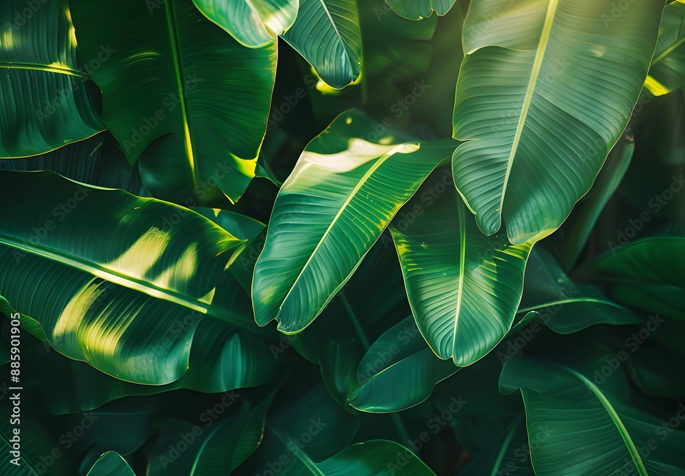 Obraz premium Vibrant Green Banana Leaf Texture Background