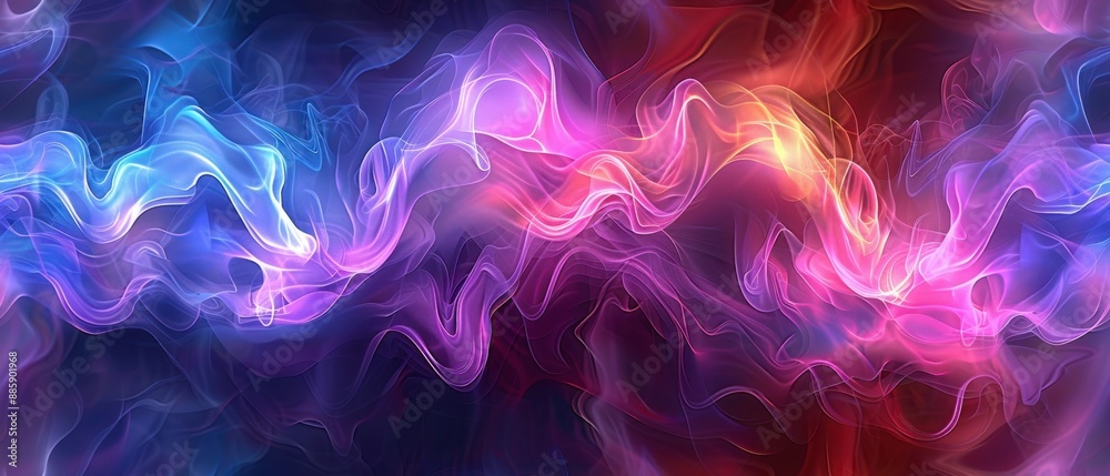 Obraz premium seamless pattern, Abstract vibrant colorful smoke waves blending on dark background, perfect for artistic, creative, and dynamic design projects.