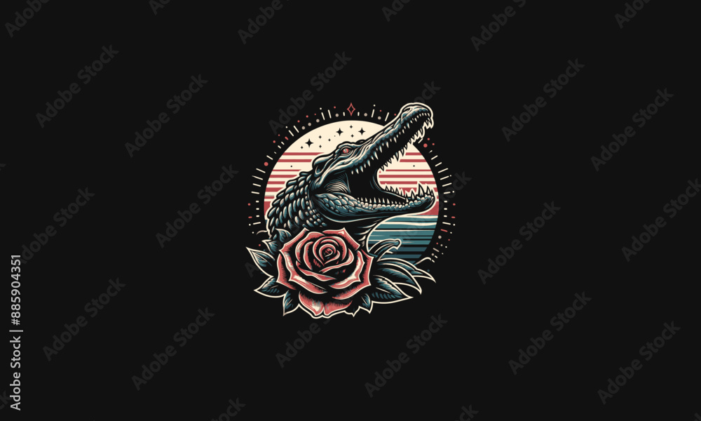 Fototapeta premium head crocodile with red rose vector illustration artwork design