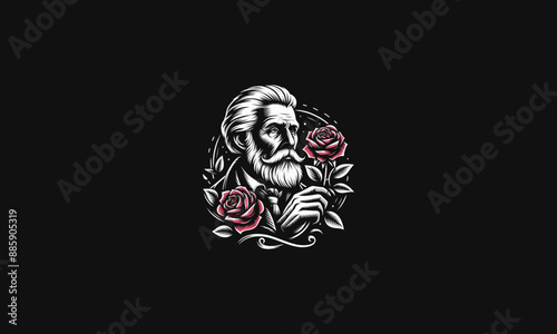 old man with red rose vector artwork design