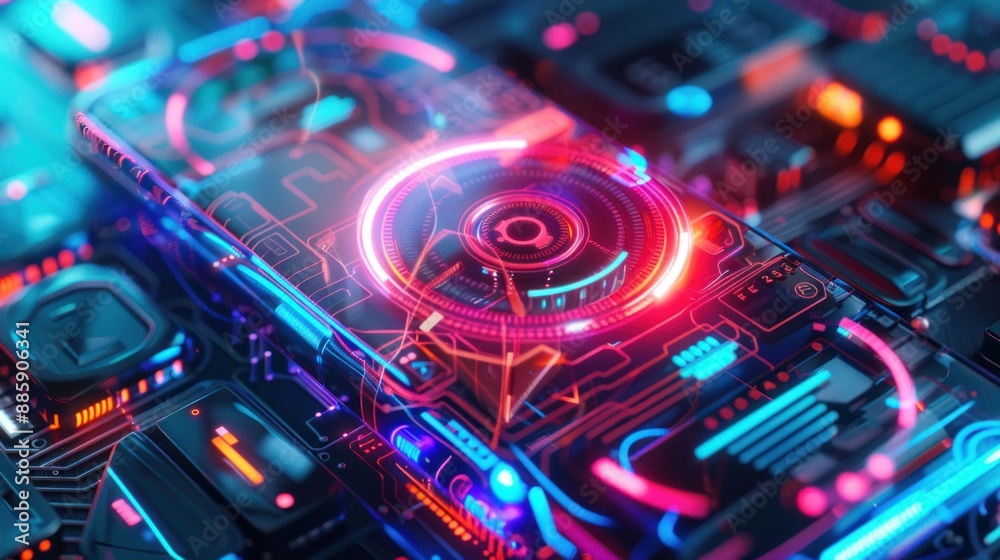 Obraz premium Futuristic Smartphone with Glowing Interface