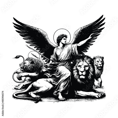 Angel Protecting Daniel in the Lions Den, Capture the angels presence shielding Daniel