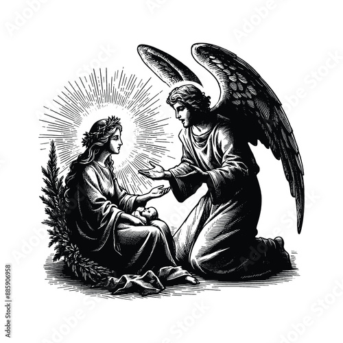Angel Visiting Mary, Capture the moment when the angel Gabriel announces the birth of Jesus to Mary