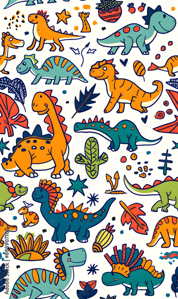Fototapeta premium cartoon 2d illustrator doodle pattern, cute pattern in graphic seamless pattern