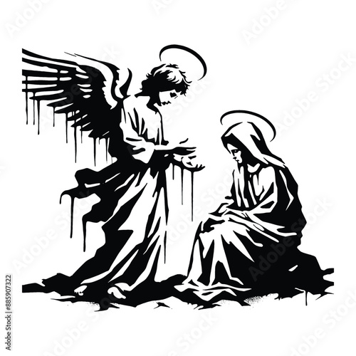 Angel Visiting Mary, Capture the moment when the angel Gabriel announces the birth of Jesus to Mary