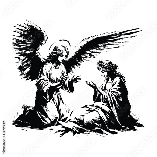 Angel Visiting Mary, Capture the moment when the angel Gabriel announces the birth of Jesus to Mary