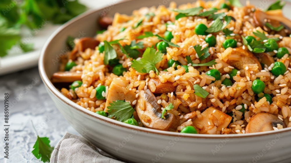 Golden Fried Rice with Mushrooms and Green Peas Golden Fried Rice with Mushrooms and Green Peas