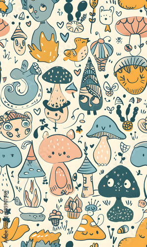 Wallpaper Mural cartoon 2d illustrator doodle pattern, cute pattern in graphic seamless pattern Torontodigital.ca